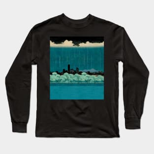 Portland Rain: Will it Ever Stop? On a Dark Background Long Sleeve T-Shirt